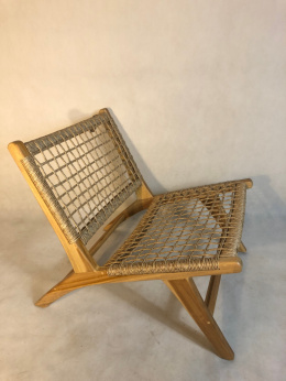 Krzesło z drewna tekowego, eko rattan, beżowe 02